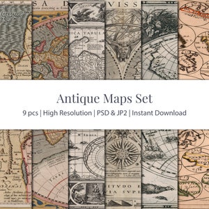 Antieke Kaarten Set 9 Stuks, 1623-1652, Kaart van de wereld, Antieke Kaart, Atlas Kaart, Tartaria, Cartografie van de Wereld, Fine Art Print Kaarten, Digitale