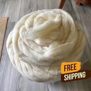 1lb On Sale Wool Roving - Natural White, Gray, Mocha Corriedale Wool Top Fiber for Spinning, Felting, Knitting, Weaving - Wool Bump