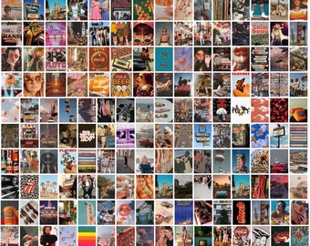 Vintage väggcollage-kit, 173 delar estetisk rumsdekor, affischer för tonårsflickor, fotovägg för studenthem från 2000-årsåldern, trendigt collage-set (digital nedladdning)