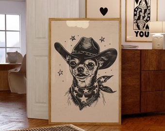 Western Dog Art, Vintage Cowboy Dog, Yallternative Cowboy Dog, minimalist wall art, cowgirl wall art, vintage western art, yallternative
