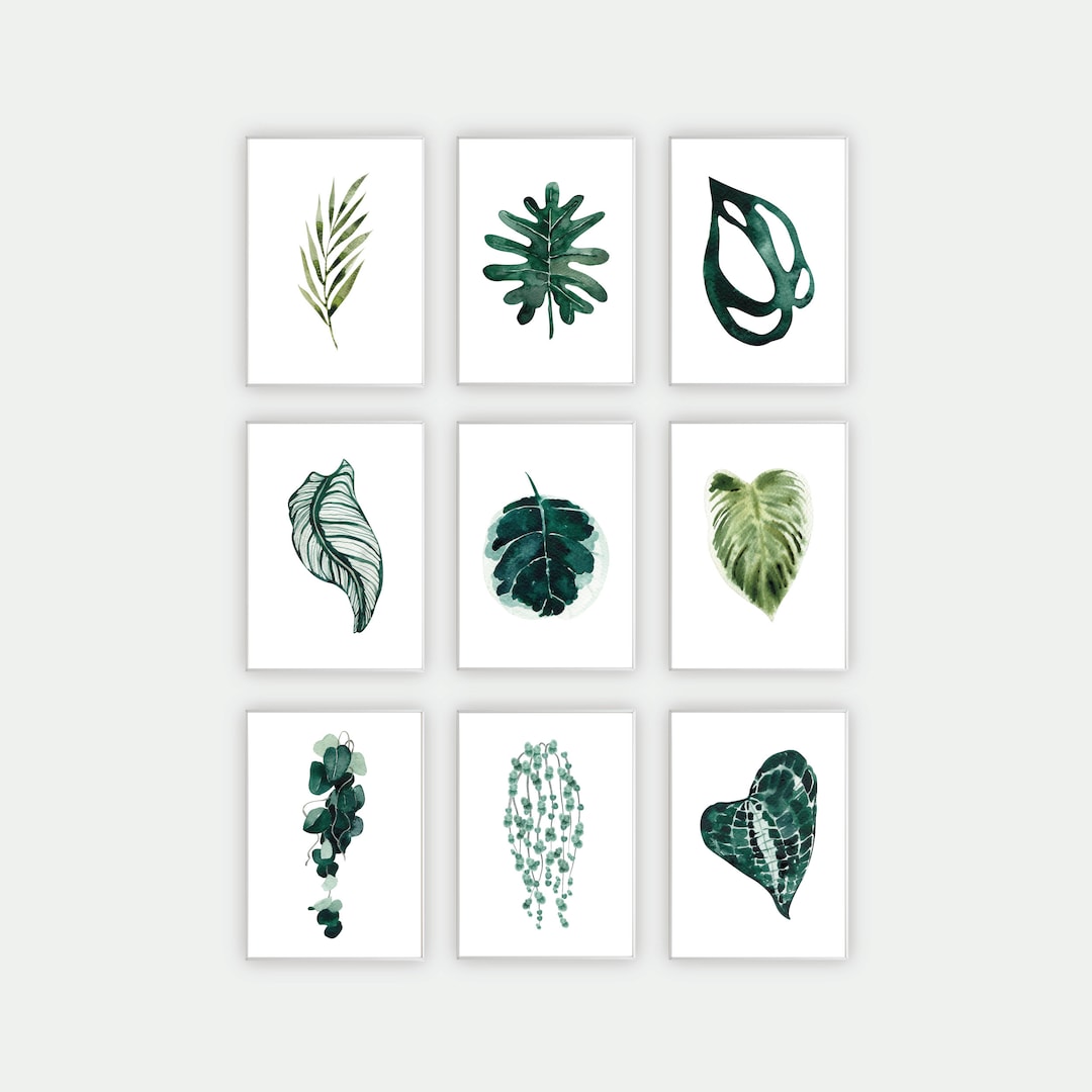 Tropical Leaves Print Set of 9 Wall Art, Leaves Prints, Leaf Print Wall ...