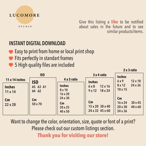 May include: Printable digital download of five high-quality files for printing at home or a local print shop. The files are available in various sizes, including 11 x 14 inches, 8 x 10 inches, 6 x 8 inches, and 12 x 18 inches. The image shows the different sizes in inches and centimeters.