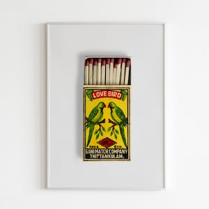 ヴィンテージ ラブバード セーフティマッチ ウォールアート、レトロ マッチ箱プリント、マッチ箱プリント、バーカートアート、ギフトアイデア、記念日のギフト、ユニークなヴィンテージ