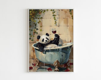 Bathroom Wall Art, Fun Art, Panda Poster, Art Prints Trendy, Panda In a Bath Print, Preppy Wall Art, Trendy Decor, Maximalist Dopamine Decor