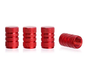 Tapones rojos para válvulas de neumáticos (paquete de 4) - Tapones de metal anodizado, resistentes a la corrosión para autos, bicicletas y motocicletas