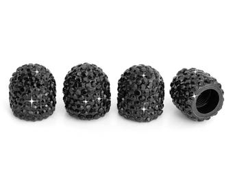 Black Bling Valve Stem Caps – Luxury Rhinestone Car Accessories by TireCapKings (4-Pack)