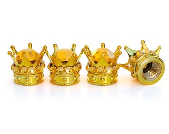Gold Crown Tire Valve Stem Caps – Luxury Bling Car Accessories (Pack of 4)