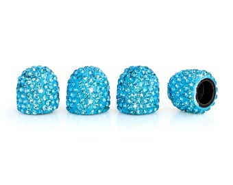 Blue Crystal Rhinestone Valve Stem Caps – Luxury Bling Tire Accessories (Pack of 4)
