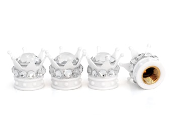 White Crown Tire Valve Caps – Bling Car Wheel Accessories (Pack of 4)