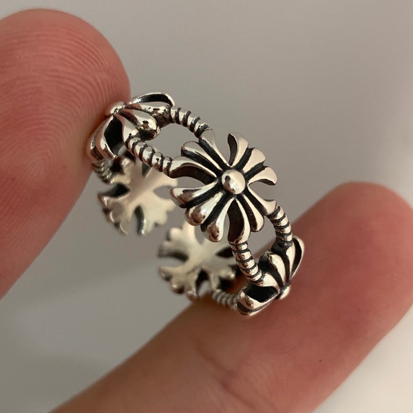 S925 Silver Adjustable Rings, The Fleur-de-lis Ring, Cross Rings