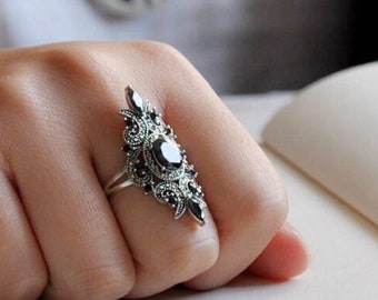 Vintage Designer Marcasite Cluster Sterling Silver Ring Size 7