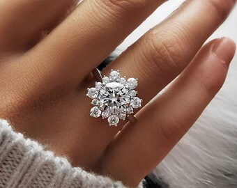 Paved CZ Snowflake Ring, Shiny Statement Ring