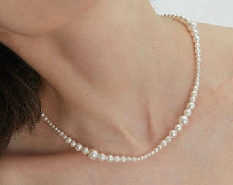 Luxury Pearl Necklace in Different Size, Gradient Size Pearl Necklace