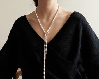 Luxury Pearl Necklace, Long Drop Pearl Scarf, Wears two ways