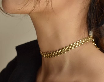 Gold Chain Choker, Thick Chain Bracelet, Statement Necklace, Minimalist Choker