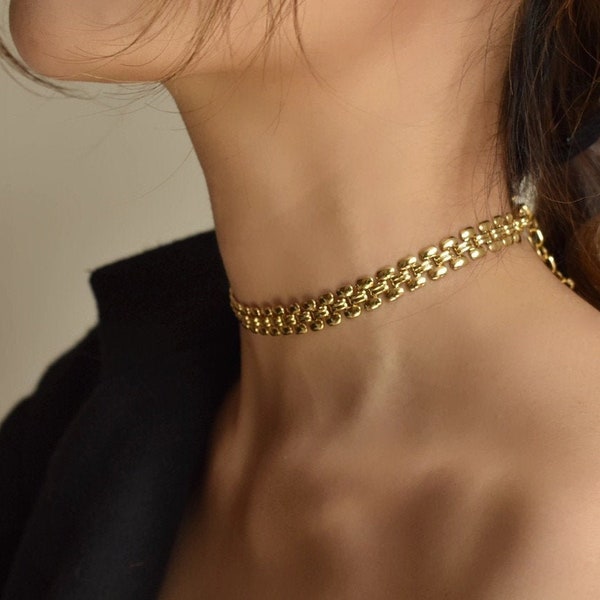 Gold Chain Choker, Thick Chain Bracelet, Statement Necklace, Minimalist Choker