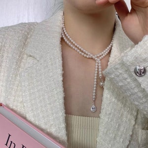 Luxury Pearl Necklace, Long Drop Pearl Scarf, Wears Two Ways - Etsy