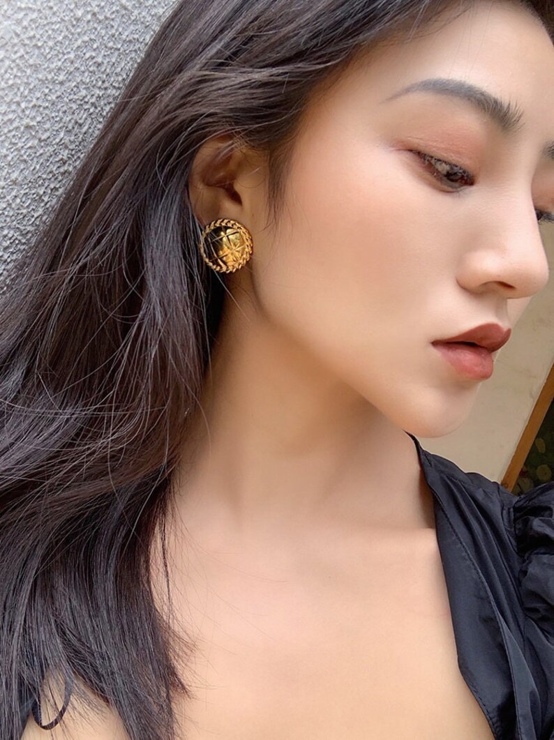 Gold Large Baroque Earrings, Vintage Large Statement Ear Stud, High Quality GoldPlease see the description for weight info image 2