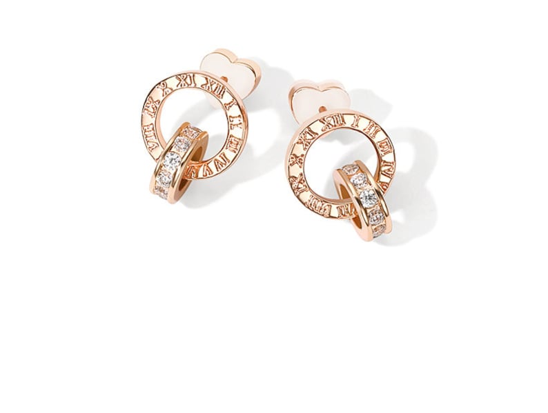 Dainty Rose Gold Earring with Double Circular Pendant Engraved with Roman Numerals