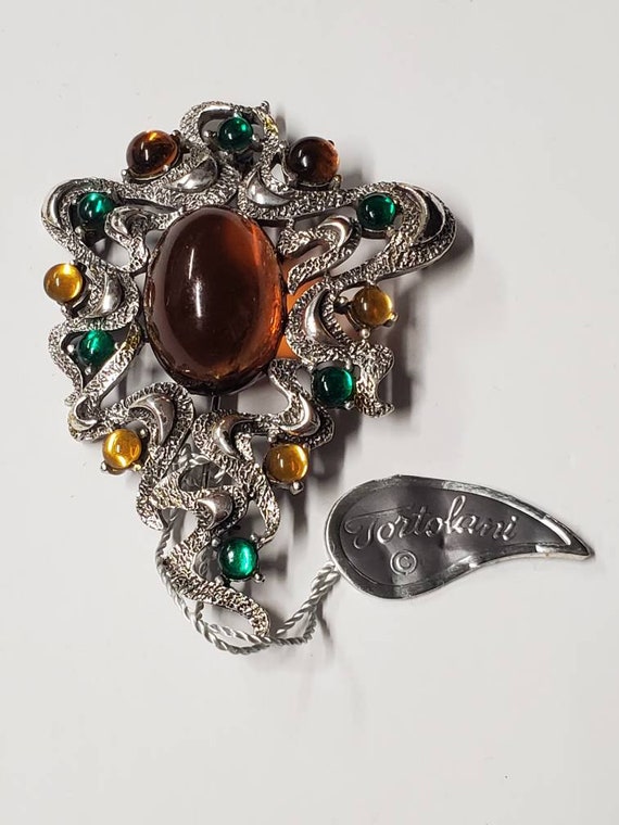 Rare Jeweled Tortolani California 2.75" Brooch (E… - image 1