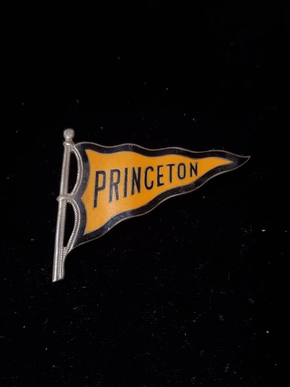 Early Sterling Silver Enamel PRINCETON Pennant Br… - image 1