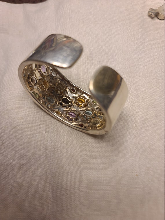 Sterling Silver Natural Gemstones Cuff Bracelet 1… - image 4