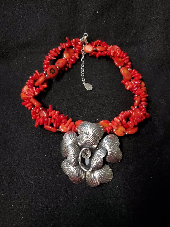 SX Sally C. Treasures Red Bamboo Coral Flower 925… - image 3