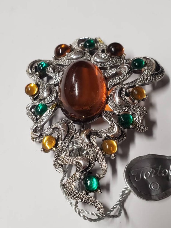 Rare Jeweled Tortolani California 2.75" Brooch (E… - image 2