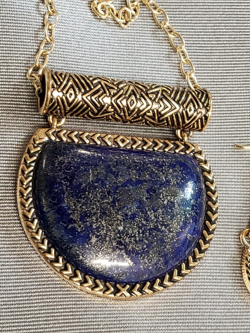 Barse Thailand Lapis Lazuli 1 78w Pendant 78w Earrings Vintage Goldtone eB1