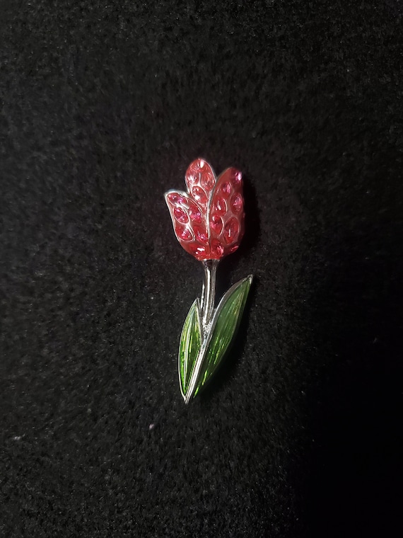 Beautiful Swarovski crystal TULIP & leaf brooch 2