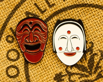 Hahoetal Korean Mask (Yangban & Kaksi) Enamel Pin Set