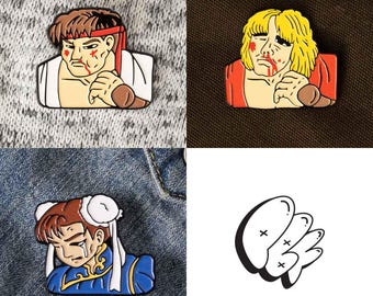 SF II Battered Continue Screen Soft Enamel Pin