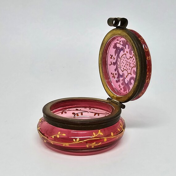 Antique Victorian Moser Cranberry Glass Pill Box … - image 7