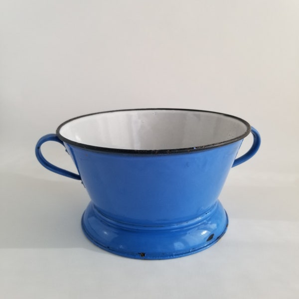 Blue Enamel Strainer Colander Vintage