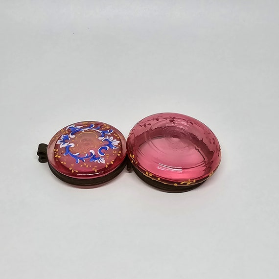 Antique Victorian Moser Cranberry Glass Pill Box … - image 9