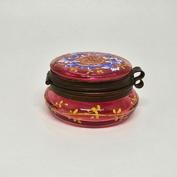Antique Victorian Moser Cranberry Glass Pill Box … - image 5