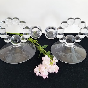 Pair WJ Hughes Cornflower Candle Holders Vintage Imperial Candlewick  Boopie Bubble Glass