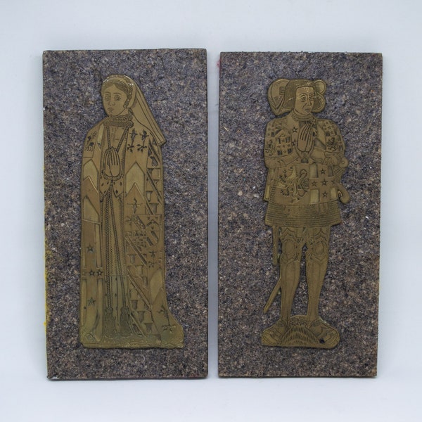 Set Sir Ralph Verney and Lady Elizabeth Verney Monumental Brass Etching Souvenir Wall Plaques