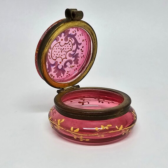 Antique Victorian Moser Cranberry Glass Pill Box … - image 8