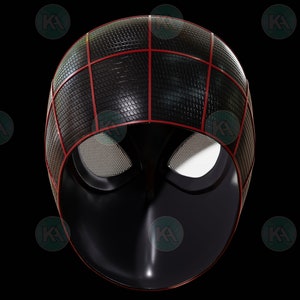 May include: A black and red Spider-Man mask with a web pattern and white eye lenses.