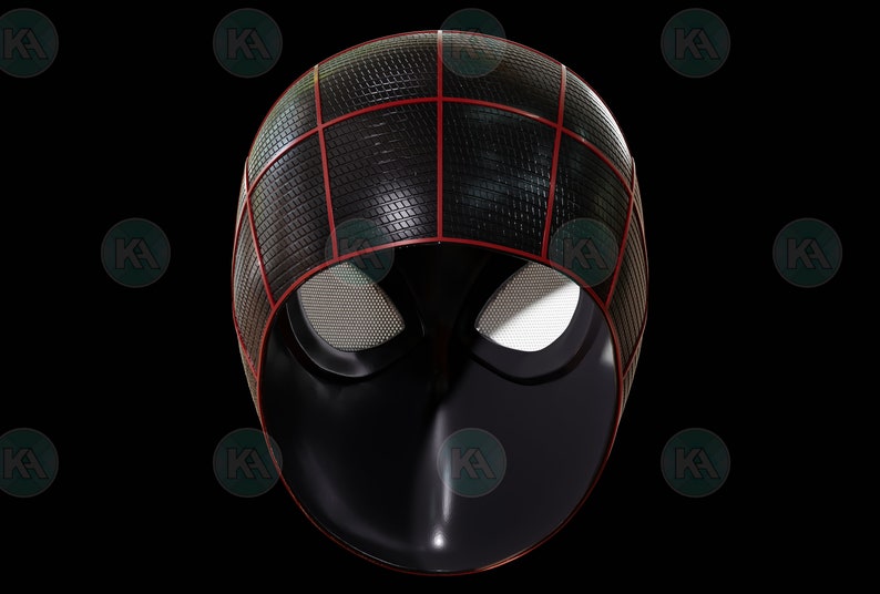 May include: A black and red Spider-Man mask with a web pattern and white eye lenses.