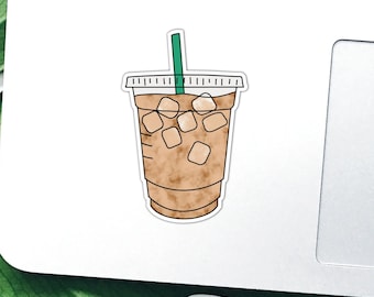 Iced Coffee Vinyl Sticker | Waterproof Die-Cut Decal for Laptop, Tumbler, Hydroflask | Gloss Finish | 2.5x1.6 Inch Aesthetic Sticker