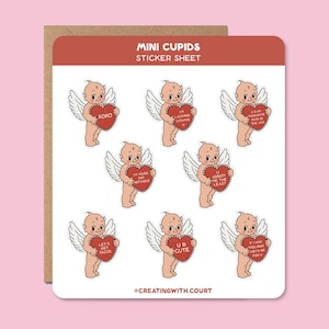 Mini feuille d'autocollants Cupidon | Stickers Saint-Valentin | Stickers pour albums de scrapbooking, agenda, calendrier | Pack d'autocollants amusants | Saint-Valentin