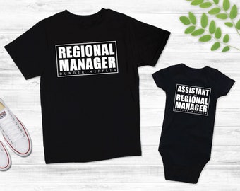 Dunder Mifflin Mommy + Me Set | Black | Matching Shirt Set | The Office | Unisex | Dwight Schrute | Infant Bodysuit | T-Shirt | 100% Cotton