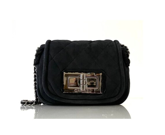 CHANEL Suede Quilted Black Leather Mini Silver HW