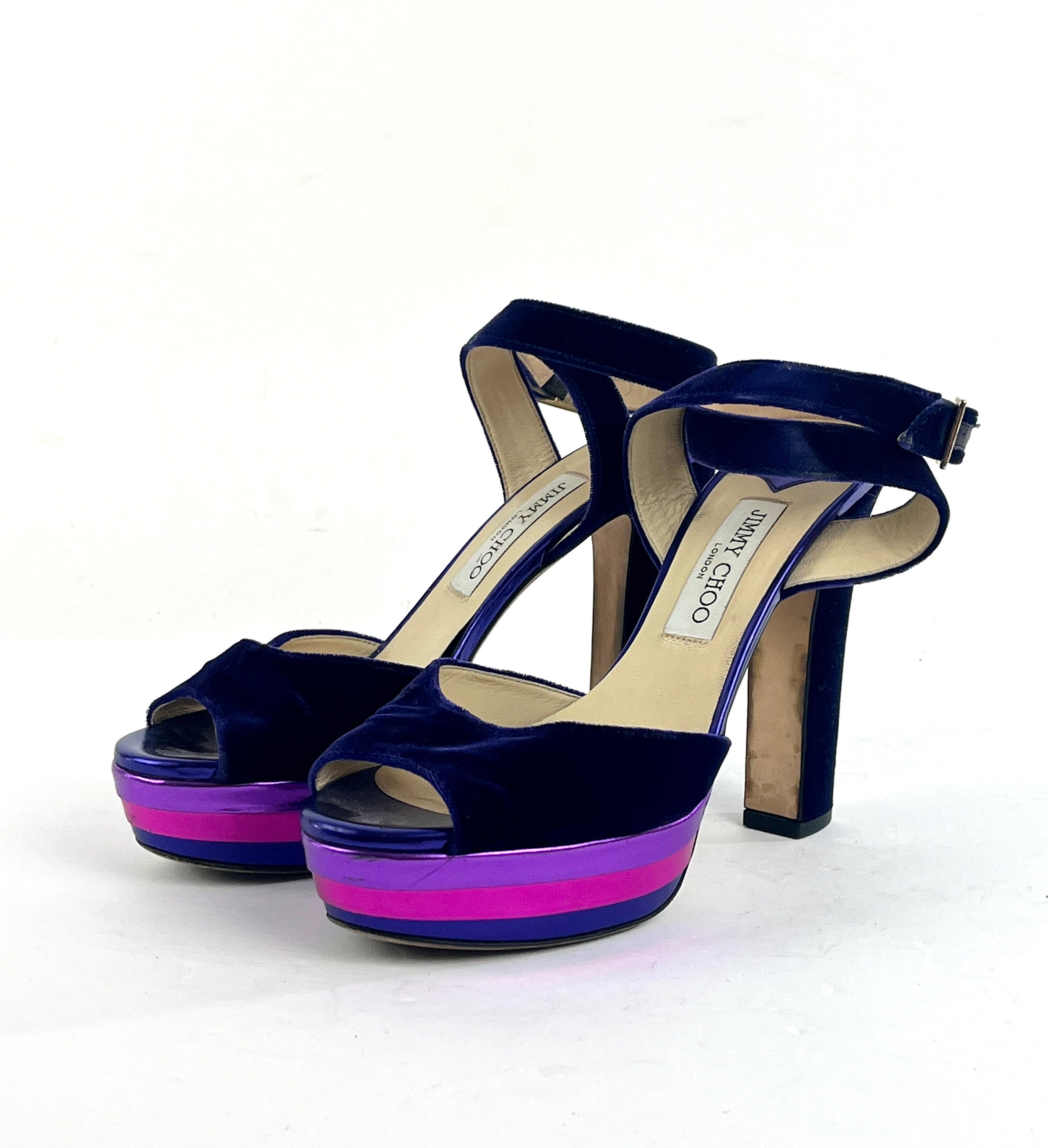 Jimmy Choo Velvet en Metallic Plateau hakken in Paarse Maat - Etsy België