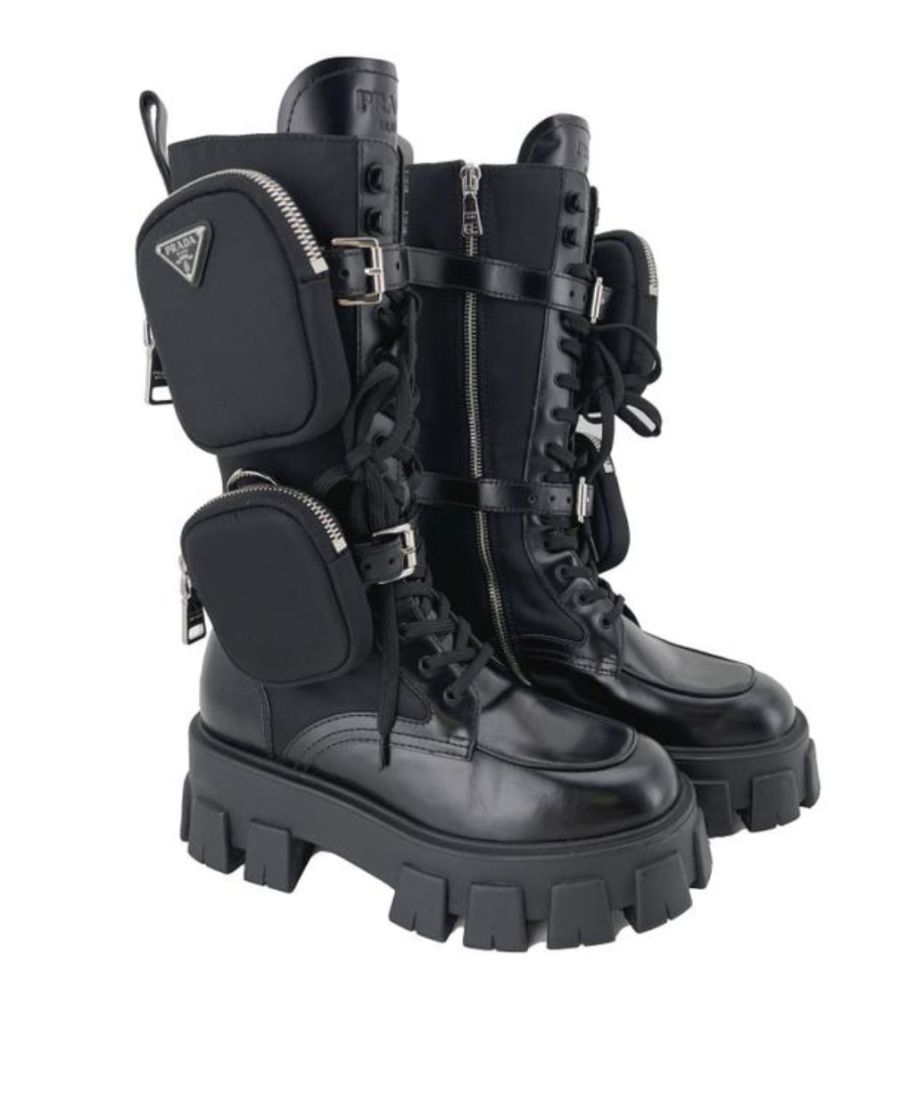 Prada Calfskin Monolith Platform Combat Boots in Black Size 37 - Etsy