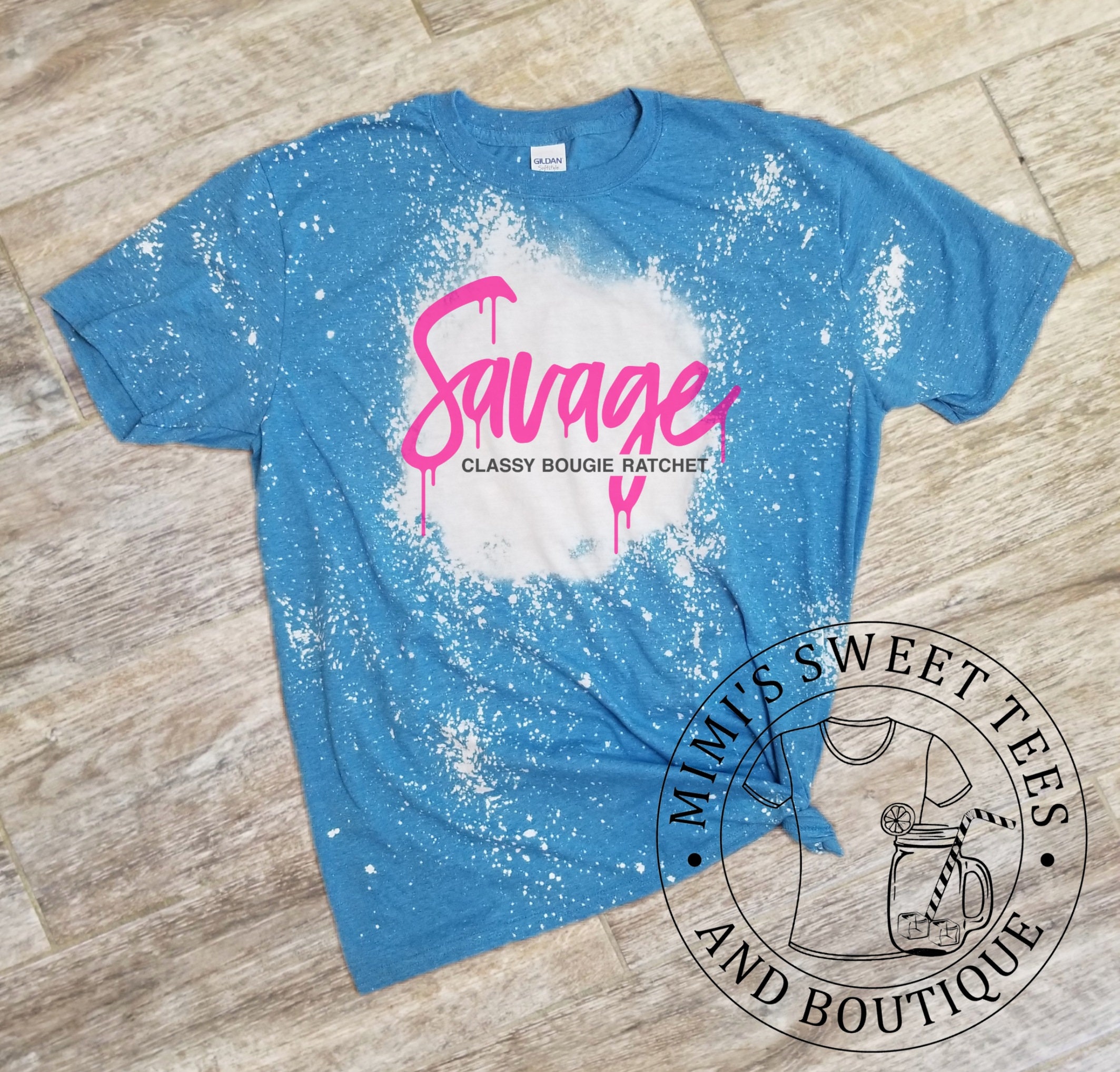 Download Savage Bleached T Shirt Gildan Soft Style Heather Sapphire Etsy