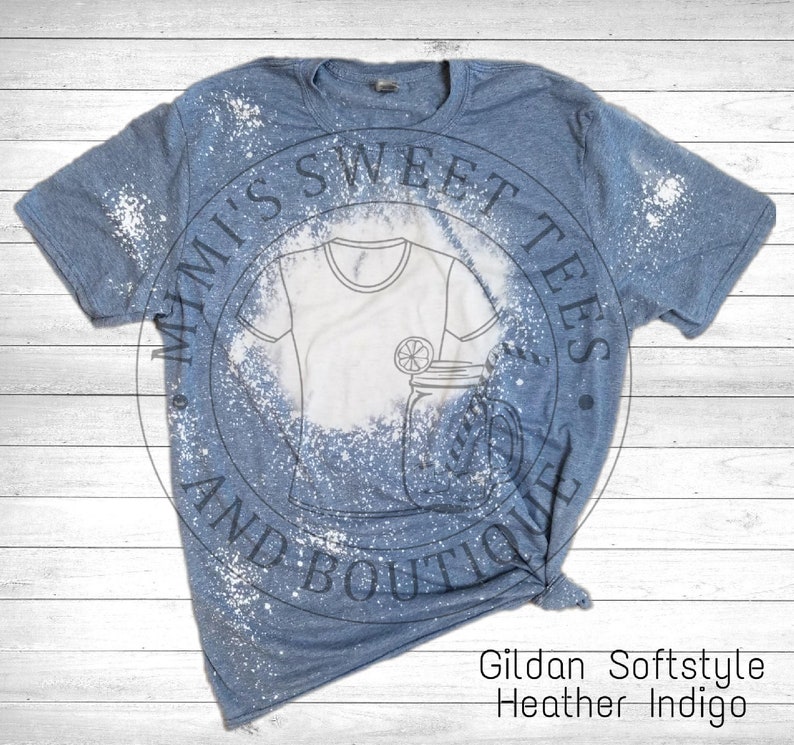 Gildan softstyle heather indigo bleached tee mockup flat ...
