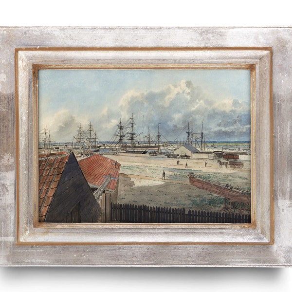 Alexandra Dock by Frederic Goudy Print Wall Art  - Stretched Canvas - American Printer - Beach or Coastal Art - Home or Office Decor HS2115